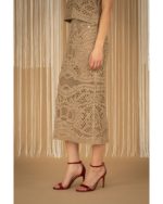 Clothing PHILIA LOFT BEIGE KNITTED MIDI SKIRT WITH TOP BLOUSE