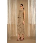 Clothing PHILIA LOFT BEIGE KNITTED MIDI SKIRT WITH TOP BLOUSE