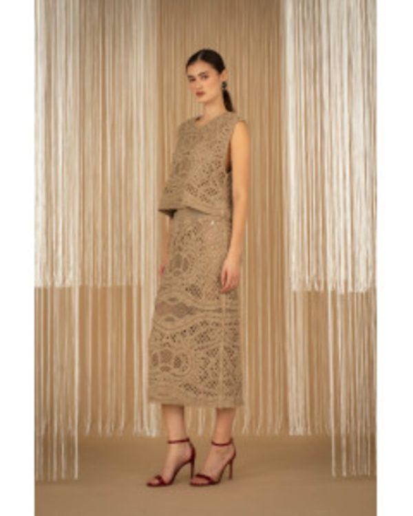 Clothes PHILIA LOFT BEIGE KNITTED MIDI SKIRT WITH TOP BLOUSE