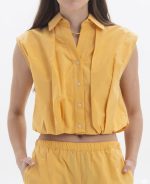 New Collection BLACK & BLACK CROPPED SLEVELESS SHIRT & WAIST PANTS