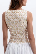 Clothes GREEK ARCHAIC KORI EMBROIDERED RAMIE VEST / TOP “FLAKES”