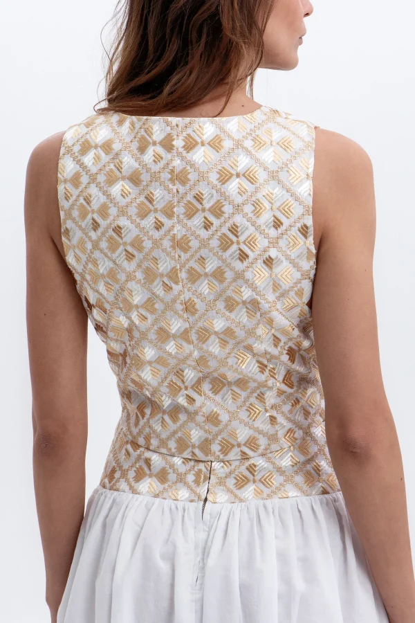 Clothes GREEK ARCHAIC KORI EMBROIDERED RAMIE VEST / TOP “FLAKES”