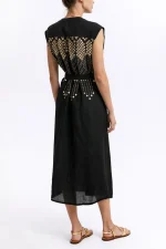 Clothing GREEK ARCHAIC KORI GRAPE MIDI SHIRT DRESS WITH EMBROIDERY