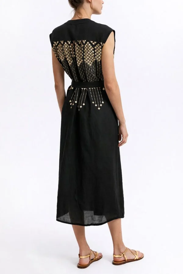 Clothing GREEK ARCHAIC KORI GRAPE MIDI SHIRT DRESS WITH EMBROIDERY