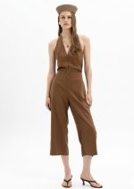 New Collection MY T BROWN WIDE LEG CROPPED PANTS