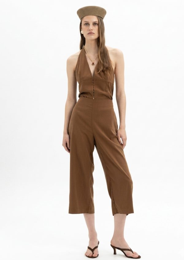 New Collection MY T BROWN WIDE LEG CROPPED PANTS