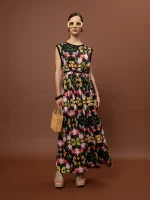 New collection WE ARE SLEEVELESS COTTON DRESS – BLOSSOMS BLACK