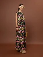 New collection WE ARE SLEEVELESS COTTON DRESS – BLOSSOMS BLACK