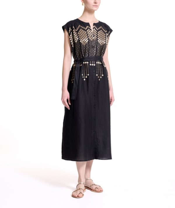Clothing GREEK ARCHAIC KORI GRAPE MIDI SHIRT DRESS WITH EMBROIDERY