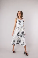 Clothes OPEN FASHION WOMEN’S MIDI DRESS WITH FLORAL PRINT & WAIST BELT