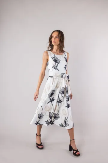 Clothes OPEN FASHION WOMEN’S MIDI DRESS WITH FLORAL PRINT & WAIST BELT