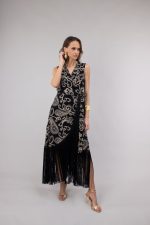 Clothes OPEN FASHION WOMEN’S MIDI DRESS WITH GOLD PAISLEY & FRINGES