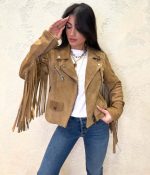 Clothes VICOLO SUEDE LEATHER BIKER JACKET WITH FRINGES