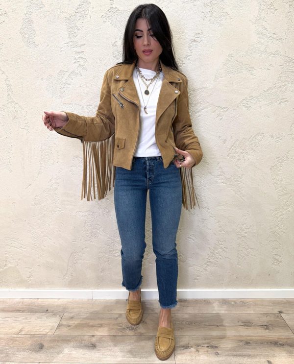 Clothes VICOLO SUEDE LEATHER BIKER JACKET WITH FRINGES