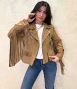 Clothes VICOLO SUEDE LEATHER BIKER JACKET WITH FRINGES
