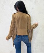 Clothes VICOLO SUEDE LEATHER BIKER JACKET WITH FRINGES