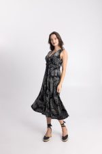 Clothing OPEN FASHION MIDI  DRESS WITH TROPICAL PRINT & WAIST BELT