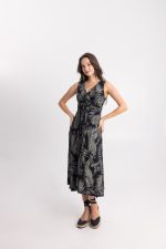 Clothing OPEN FASHION MIDI  DRESS WITH TROPICAL PRINT & WAIST BELT