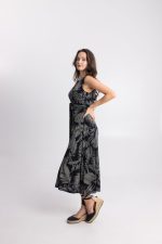 Clothing OPEN FASHION MIDI  DRESS WITH TROPICAL PRINT & WAIST BELT