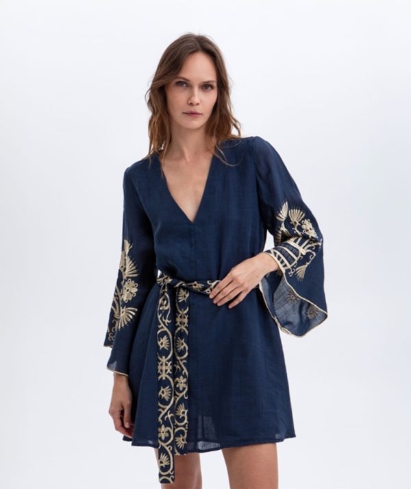 Clothing GREEK ARCHAIC KORI MINI DRESS WITH EMBROIDERY AND BELT