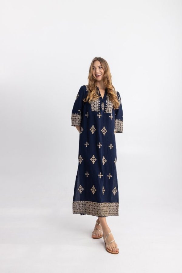 Clothes OPEN LONG DRESS WITH ETHNIC EMBROIDERY