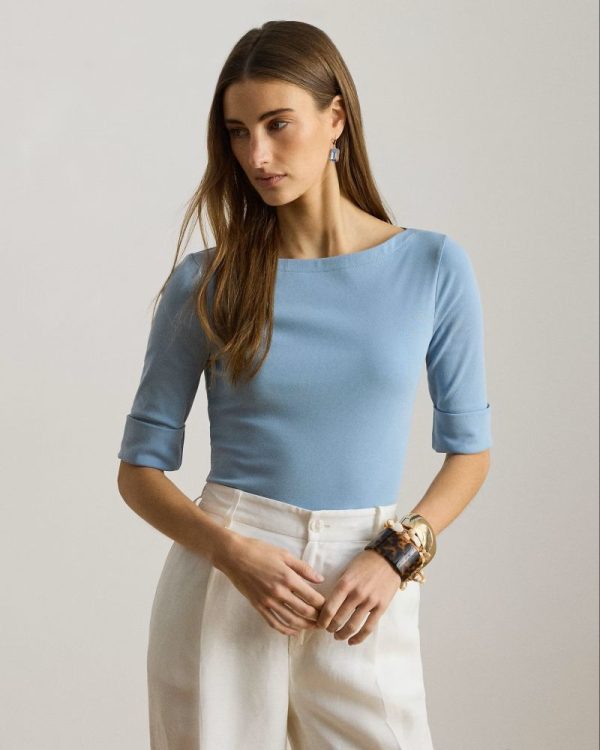 New Collection LAUREN RALPH LAUREN  STRETCH COTTON BOATNECK T-SHIRT