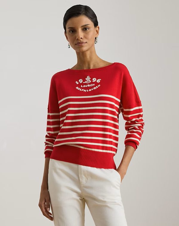 New Collection LAUREN RALPH LAUREN LOGO STRIPED COTTON BOATNECH JUMPRER