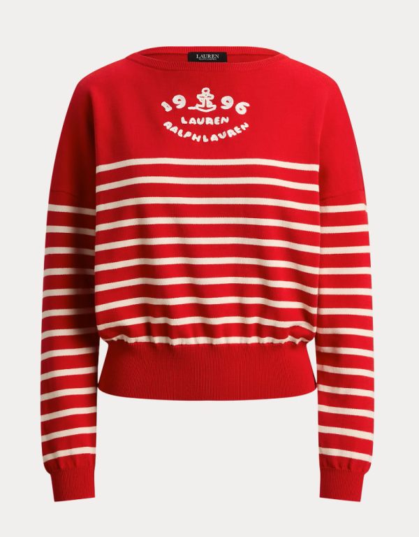 New Collection LAUREN RALPH LAUREN LOGO STRIPED COTTON BOATNECH JUMPRER
