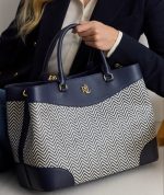 New Collection LAUREN RALPH LAUREN HOUNDSTOOTH WOVEN LARGE MARCY SATCHEL