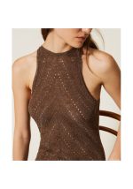 Clothes TWINSET LONG LINEN CROCHET DRESS WITH LUREX