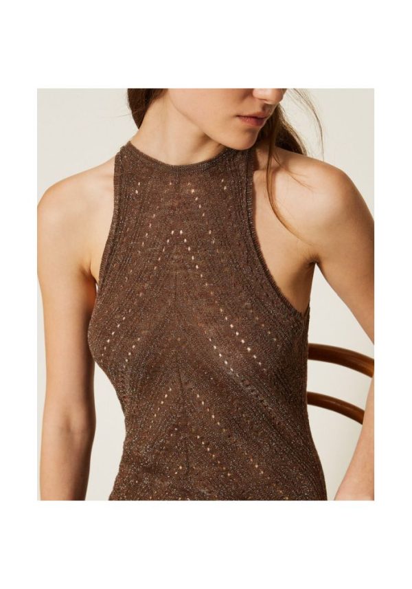 Clothes TWINSET LONG LINEN CROCHET DRESS WITH LUREX