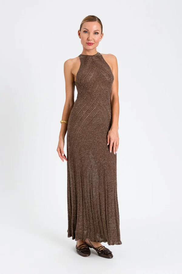 Clothes TWINSET LONG LINEN CROCHET DRESS WITH LUREX