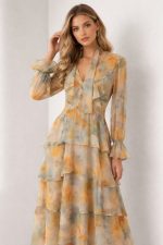 Clothes BE YOU FLORAL MIDI DRESS WITH RUFFLES