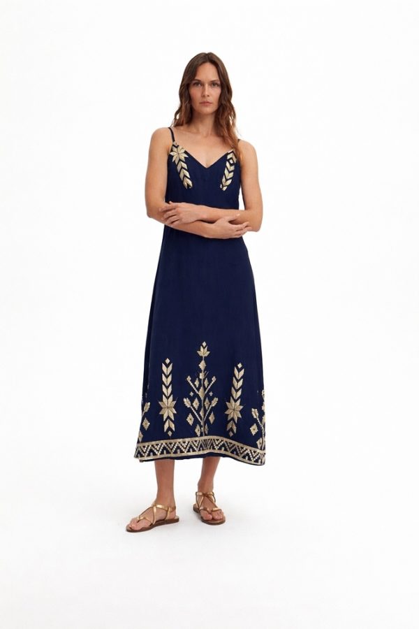 Clothing GREEK ARCHAIC KORI MAXI DRESS WITH EMBROIDERY