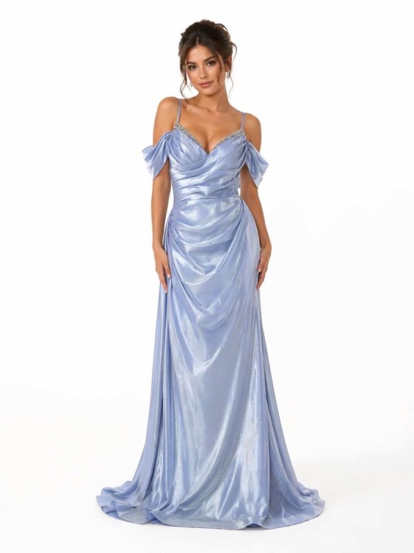 Clothes CHRISTIAN KOEHLERT SHIMMERING JERSEY EVENING DRESS WITH CARMEN IN SLEEVES