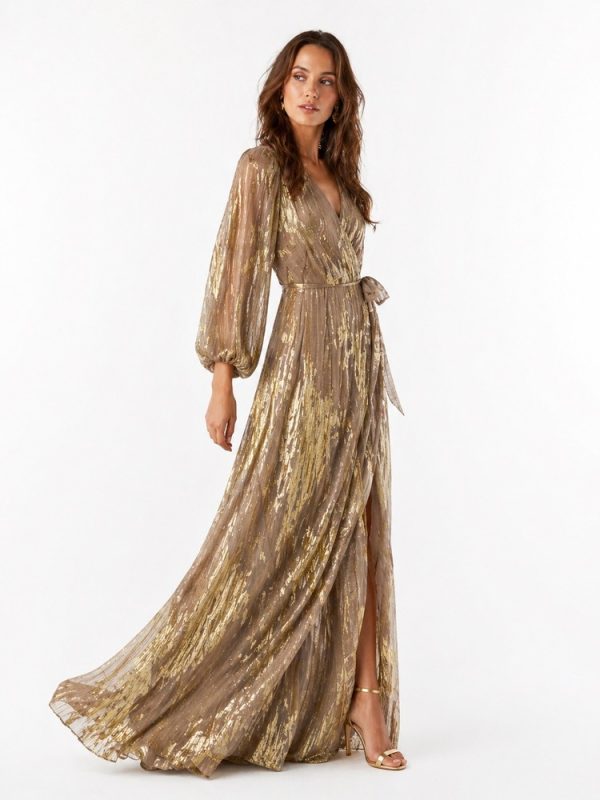 Clothing OPEN FASHION WOMEN’S MAXI WRAP DRESS WITH WAIST BELT