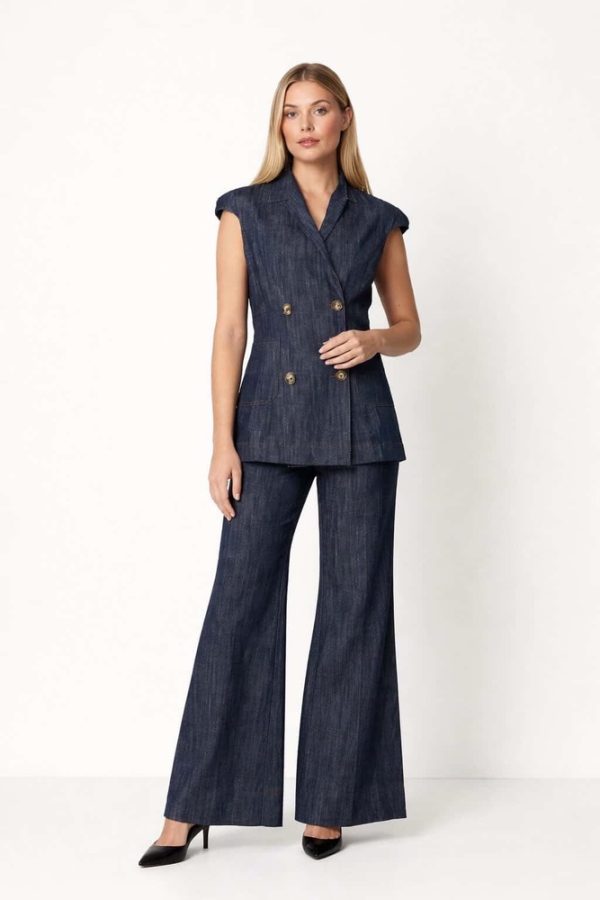 Clothes CKONTOVA DENIM VEST BLAZER AND WIDE-LEG PANTS