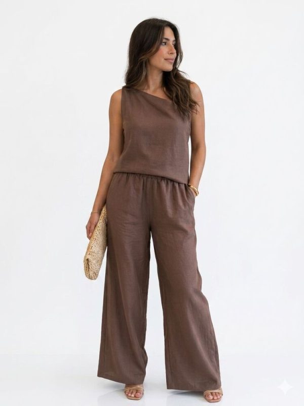 Clothing CKONTOVA LINEN ONE SHOULDER TOP AND FLARED PANTS