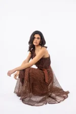 Clothes OPEN FASHION WOMEN’S MIDI ONE-SHOULDER DRESS WITH SEQUINS AND BOW BELT