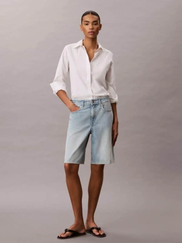 New Collection CALVIN KLEIN LOGO TAPE DENIM BERMUDA SHORTS