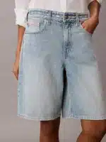 New Collection CALVIN KLEIN LOGO TAPE DENIM BERMUDA SHORTS