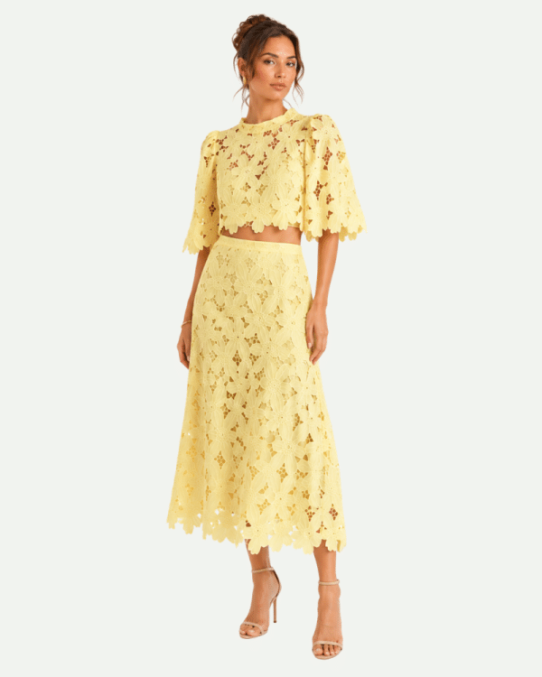 New Collection BE YOU YELLOW LACE TWO-PIECE MIDI SET