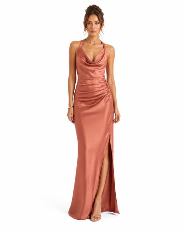 New Collection BE YOU SATIN COWL NECK HALTER MAXI DRESS