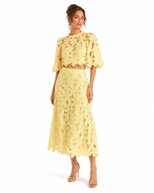 New Collection BE YOU YELLOW LACE TWO-PIECE MIDI SET