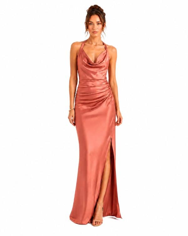 New Collection BE YOU SATIN COWL NECK HALTER MAXI DRESS