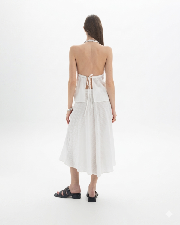 New Collection BLACK & BLACK  MIDI SKIRT WITH YOKE DETAIL