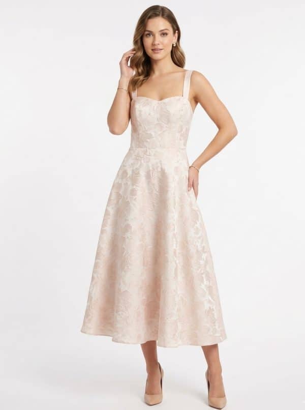 New Collection BE YOU BLUS FLORAL JACQUARD MIDI DRESS