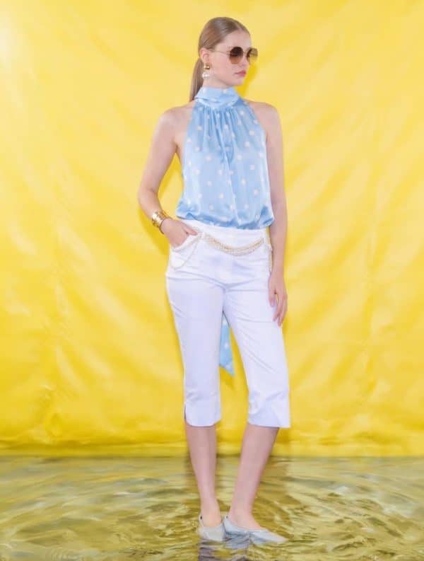 New Collection C. MANOLO POLKA DOT HALTER NECK SATIN TOP