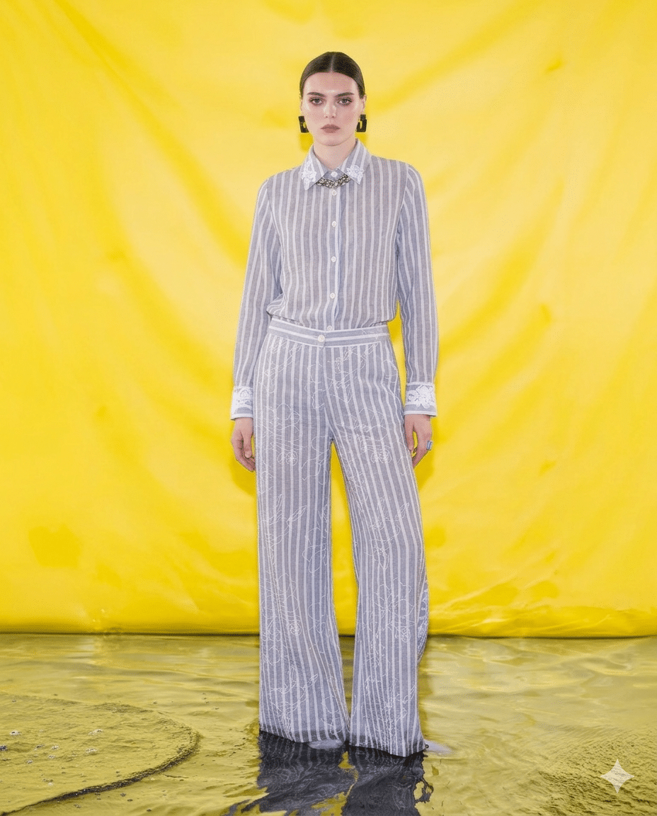 New Collection C.MANOLO GREY STRIPED FLORAL SHIRT New Collection C.MANOLO GREY STRIPED FLORAL SHIRT