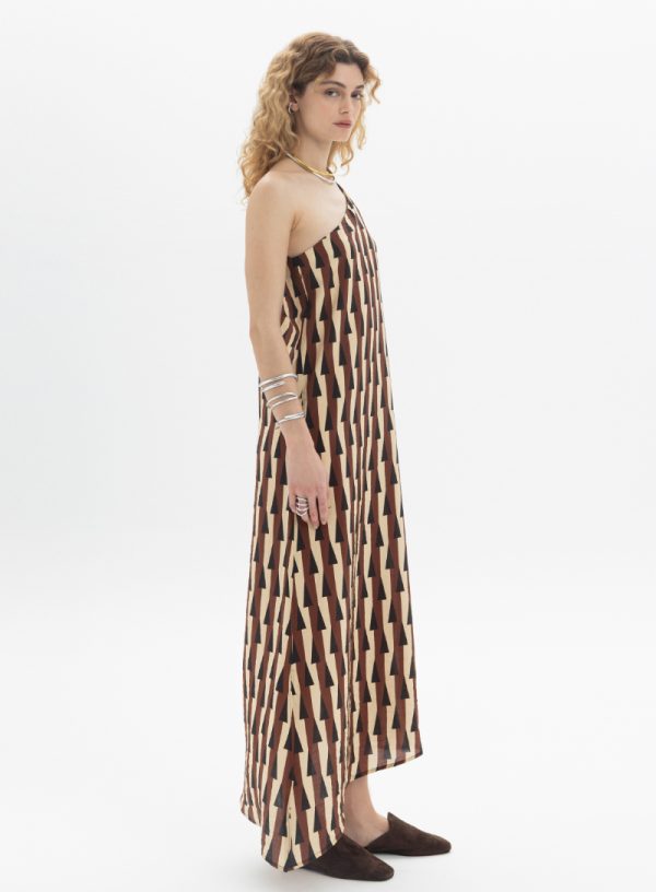 New Collection BLACK & BLACK ASYMMETRIC PRINTED MIDI DRESS